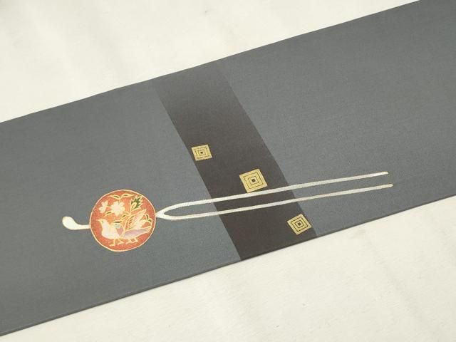 平和屋着物○塩瀬 九寸名古屋帯 簪 花鳥文 金彩 正絹 逸品 CAAV7132hy