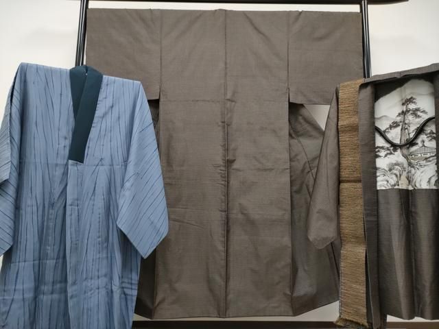 平和屋着物●男性　本場大島紬　アンサンブル・長襦袢セット　亀甲柄　正絹　逸品　CAAX1164vf 平和屋着物○男性 本場大島紬 アンサンブル・長襦袢セット 亀甲柄 正絹