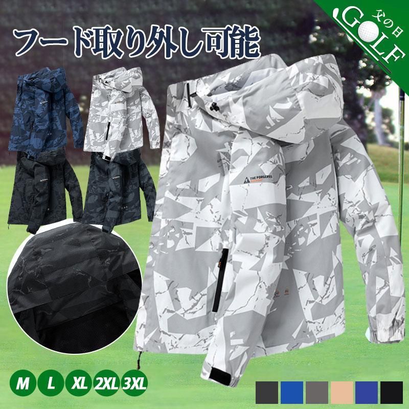 ゴルフジャケット ゴルフウェア マウンテンパーカー ブルゾン 迷彩柄 ジャケット メンズ ウィンドブレーカー アウター フード ジャンパー パーカー