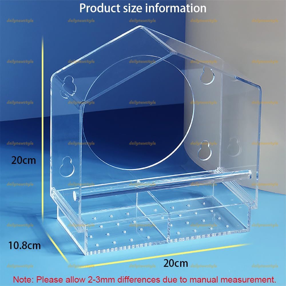 人気推薦◆窓用鳥の餌箱 外側透明 PC プラスチック鳥ボックス 20 x 11 x 20cm 吊り下げ吸盤付き 取り外し なトレイと排水穴付き 庭 屋外 裏庭 野生動物 小鳥用