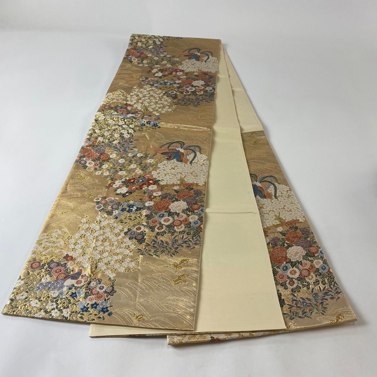 長尺 袋帯 正絹 　七宝　ふくよか　大きいサイズ　 ロング　金糸　♯1327 長尺 袋帯 正絹 七宝 ふくよか 大きいサイズ ロング 金糸 ♯1327