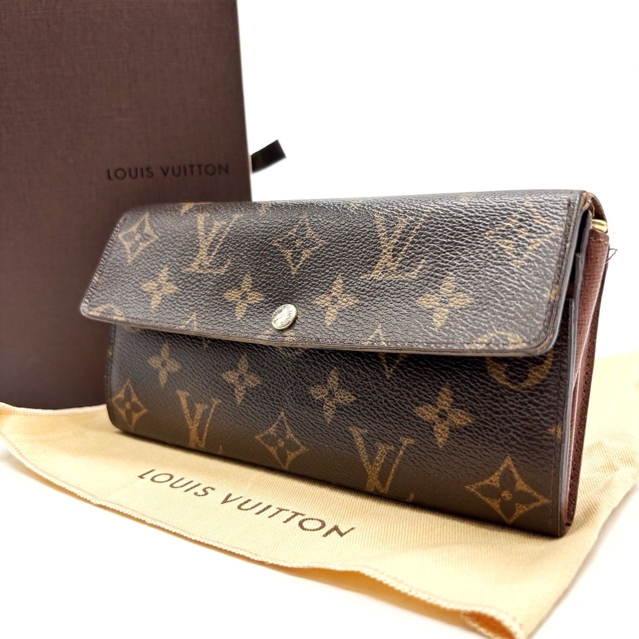 ルイヴィトン 長財布 ロングウォレット ダミエ 総柄 ワンポイントロゴ ブラウン ✨良品✨ LOUISVUITTON ルイヴィトン 三つ折り 長財布 ロング
