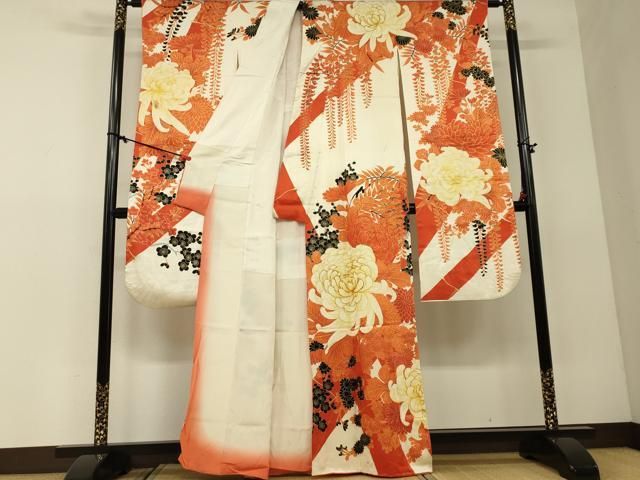 平和屋着物□豪華振袖 駒刺繍 孔雀菊文 金彩 正絹 逸品