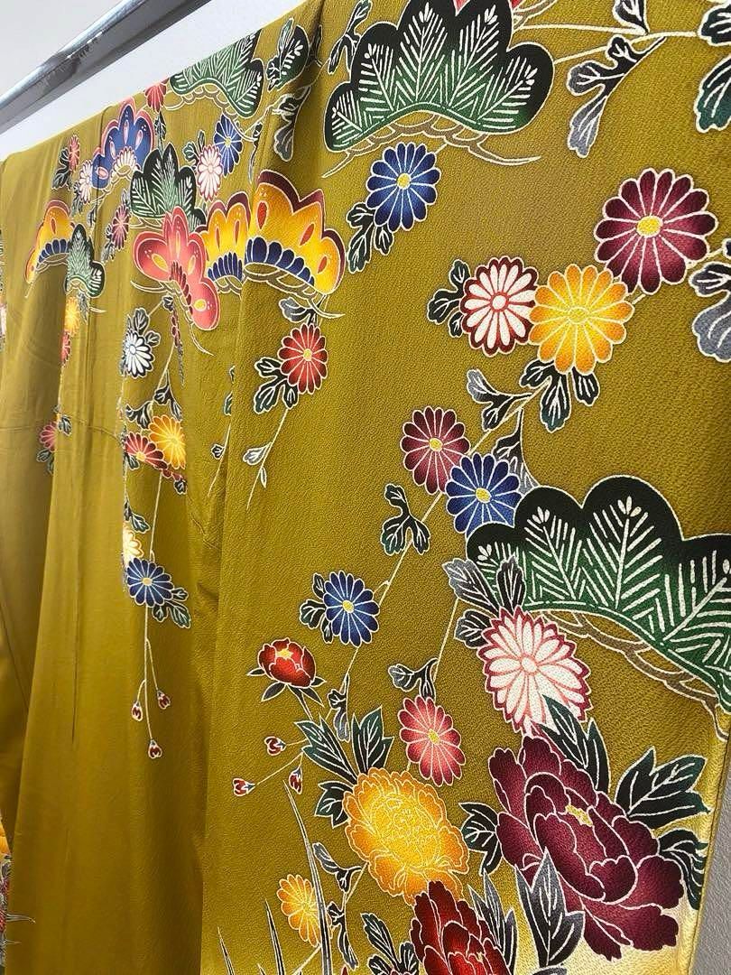 振袖 豪華 紅型調 鴛鴦 ちりめん 身丈168cm