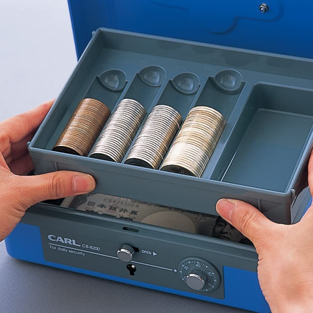 特価商品】小型 キャッシュボックス A6 手提げ金庫 ブルー カール事務