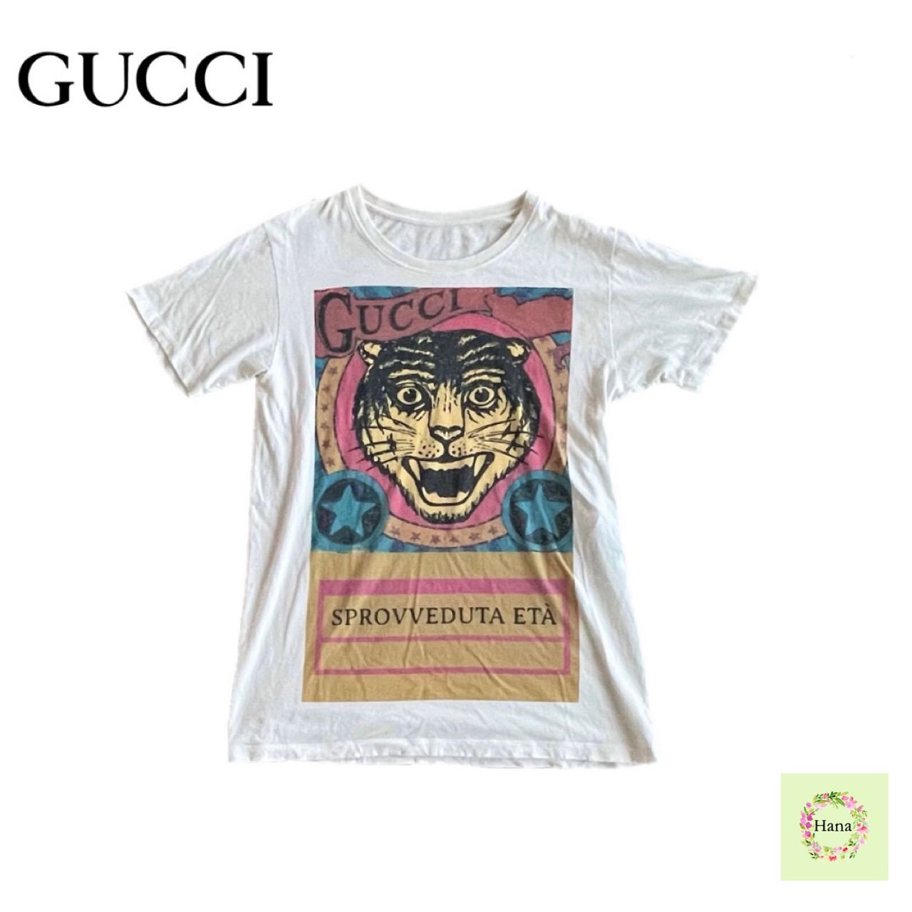 GUCCI グッチ　ブラックタイガー　半袖　アニマルTシャツ　ロゴ　白 GUCCI グッチ 半袖Tシャツ コットン ユニセックス 中古