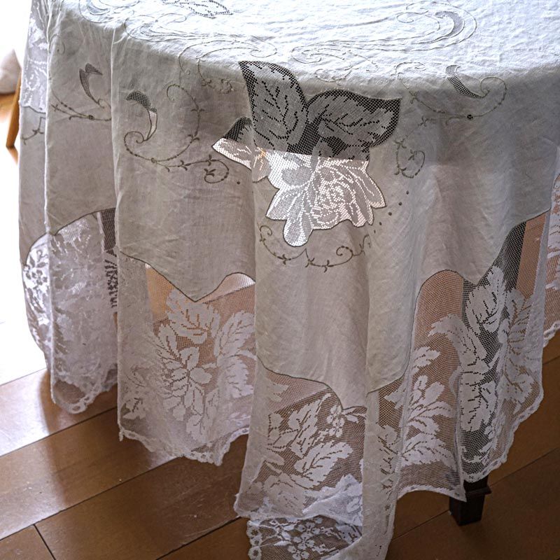 アンティーク 目の細かなフィレレース レクタングル トレイクロス