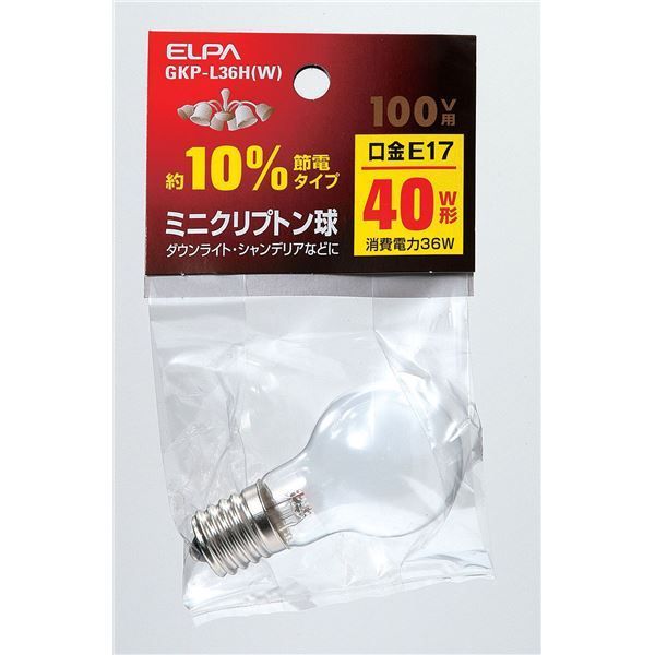（まとめ） ELPA ミニクリプトン球 電球 40W形 E17 ホワイト GKP