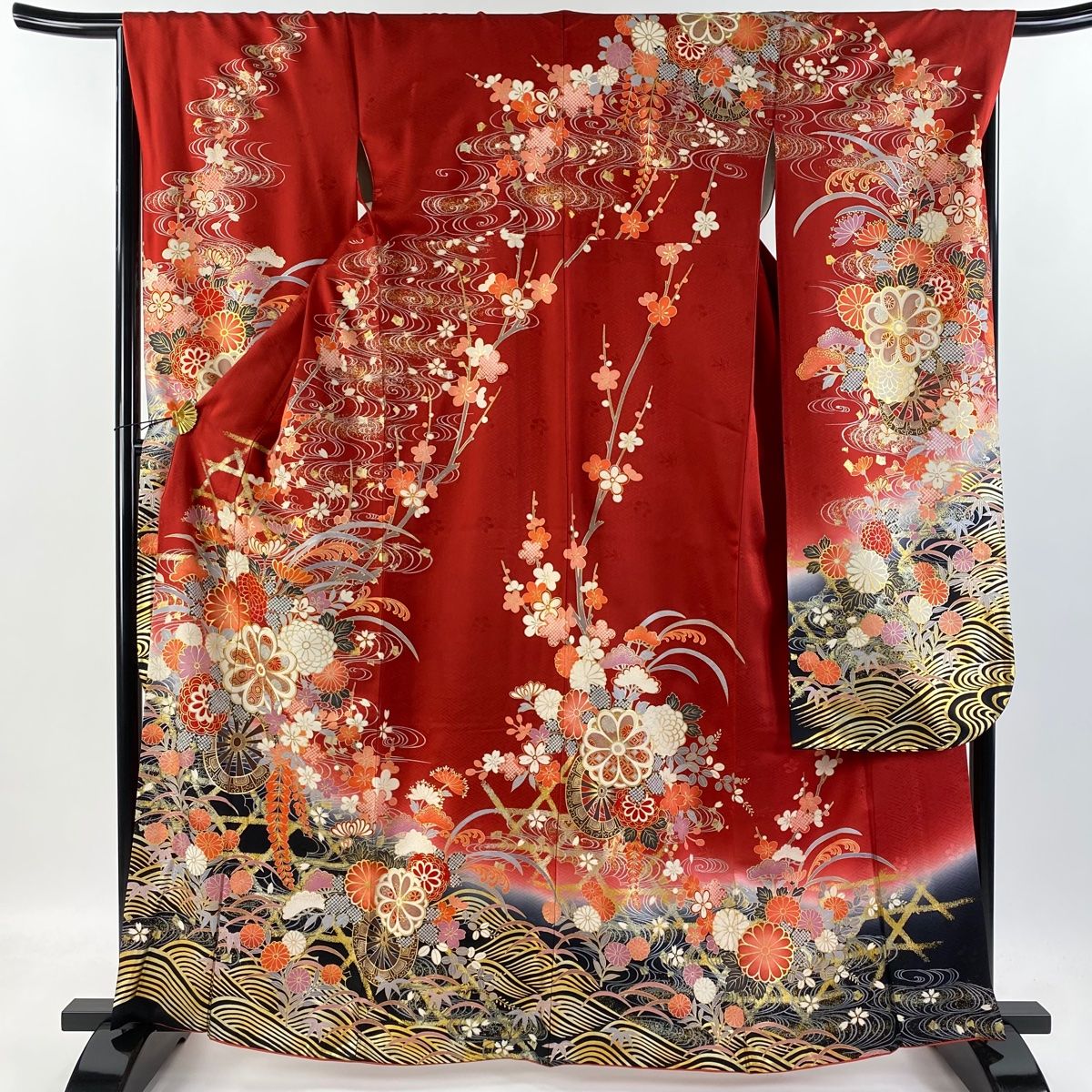 振袖 身丈163.5cm 裄丈67.5cm L 袷 袋帯フルセット 花車 菊 金糸