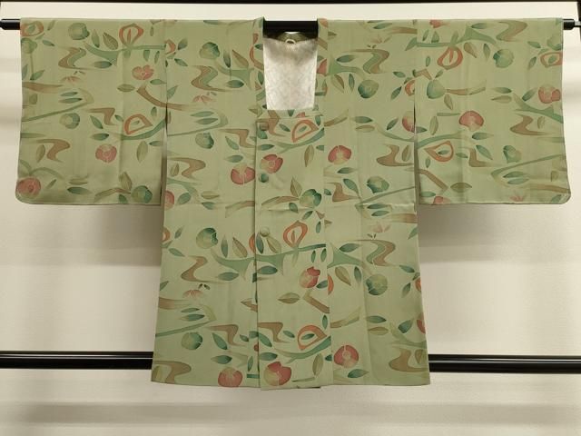 平和屋着物道行コート　枝花文　暈し染め　正絹　逸品　CAAK3854dy