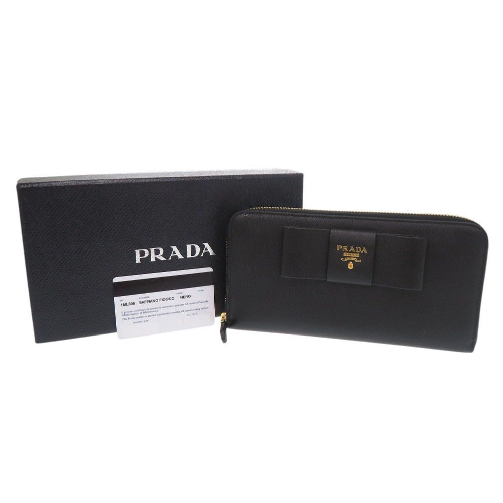 プラダ リボン サフィアーノ ブラック ラウンドファスナー 長財布 黒 0960 PRADA