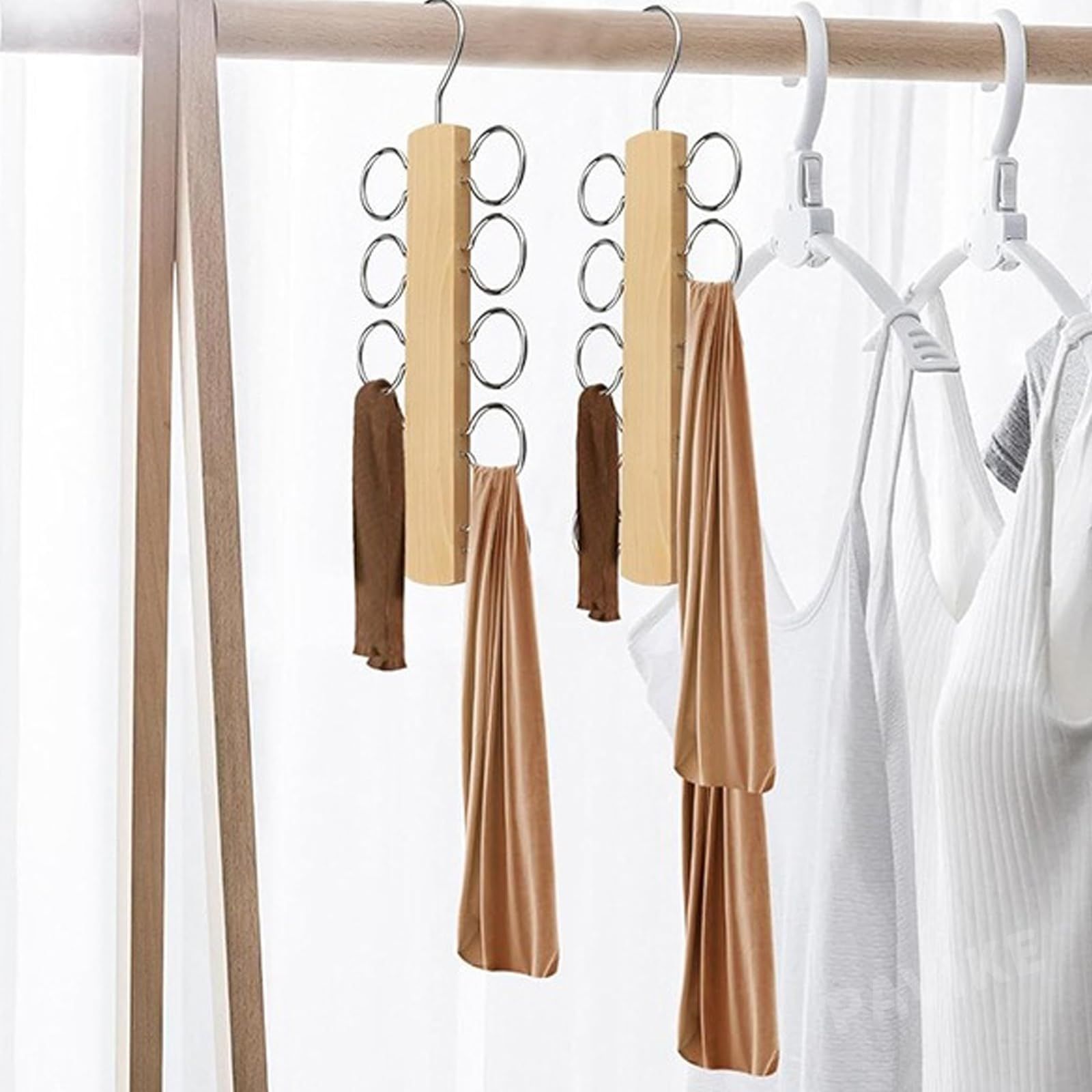 売切注意 個のフック付き木製ネクタイとベルトハンガー 10 省スペース 省スペースオーガナイザー省スペース 収納 360度回転スカーフハンガー マルチフック オーガナイザー ライトカレー ベルト 10丸型フック ネクタイ収納ハンガー MARWIL-DEMENAGEMENTS_CH