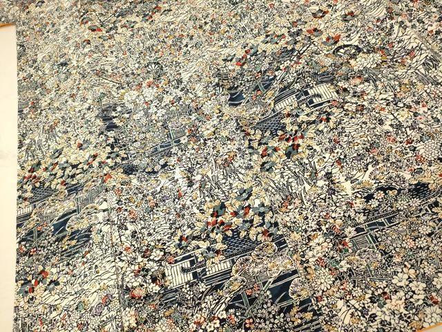 平和屋着物□上質な小紋 型染め 風景文 鬼しぼ縮緬 正絹 逸品 未使用