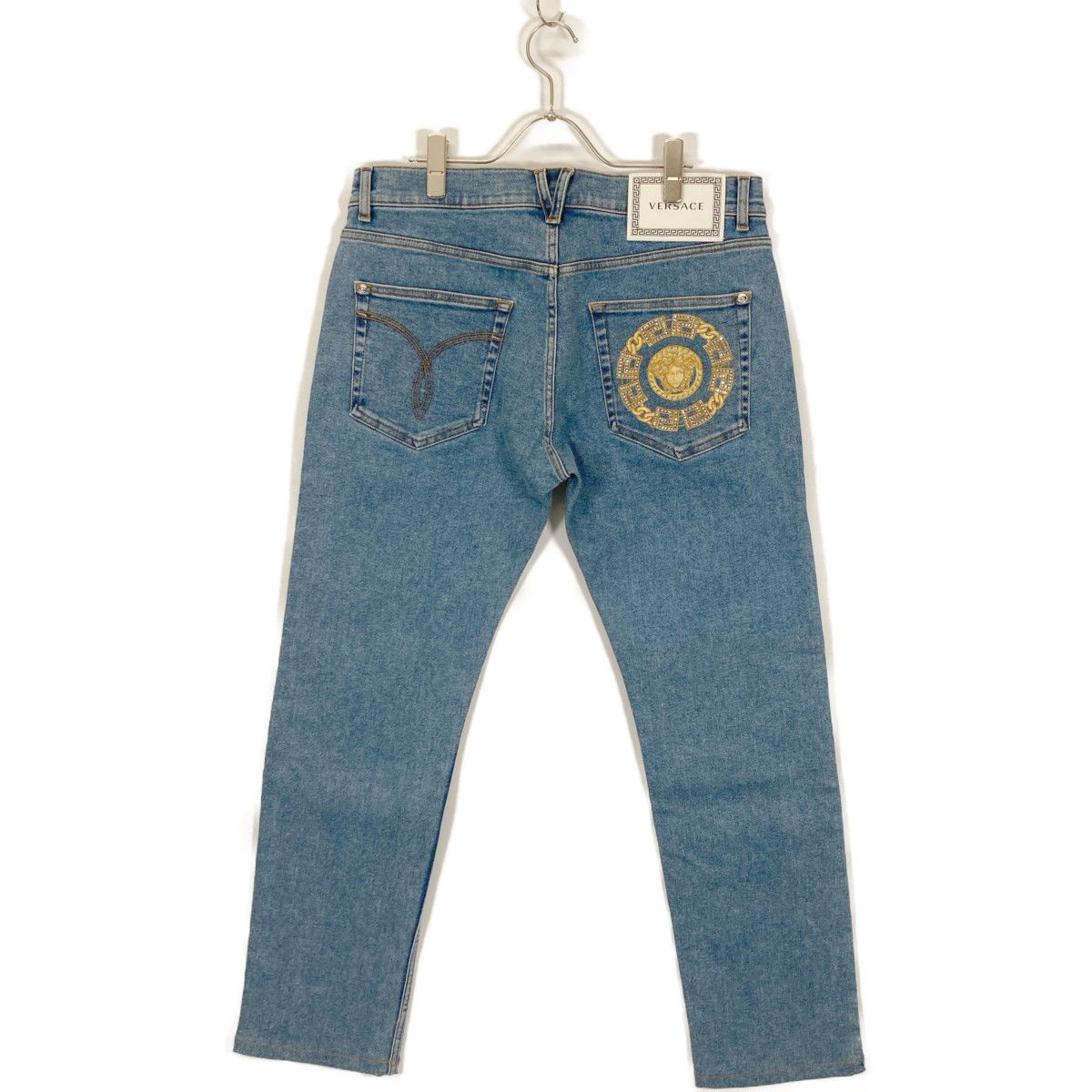 Versace ヴェルサーチ A81832 ﾌﾞﾙｰ ﾒﾃﾞｭｰｻ ｽﾘﾑﾌｨｯﾄｼﾞｰﾝｽﾞ 34 - メルカリ