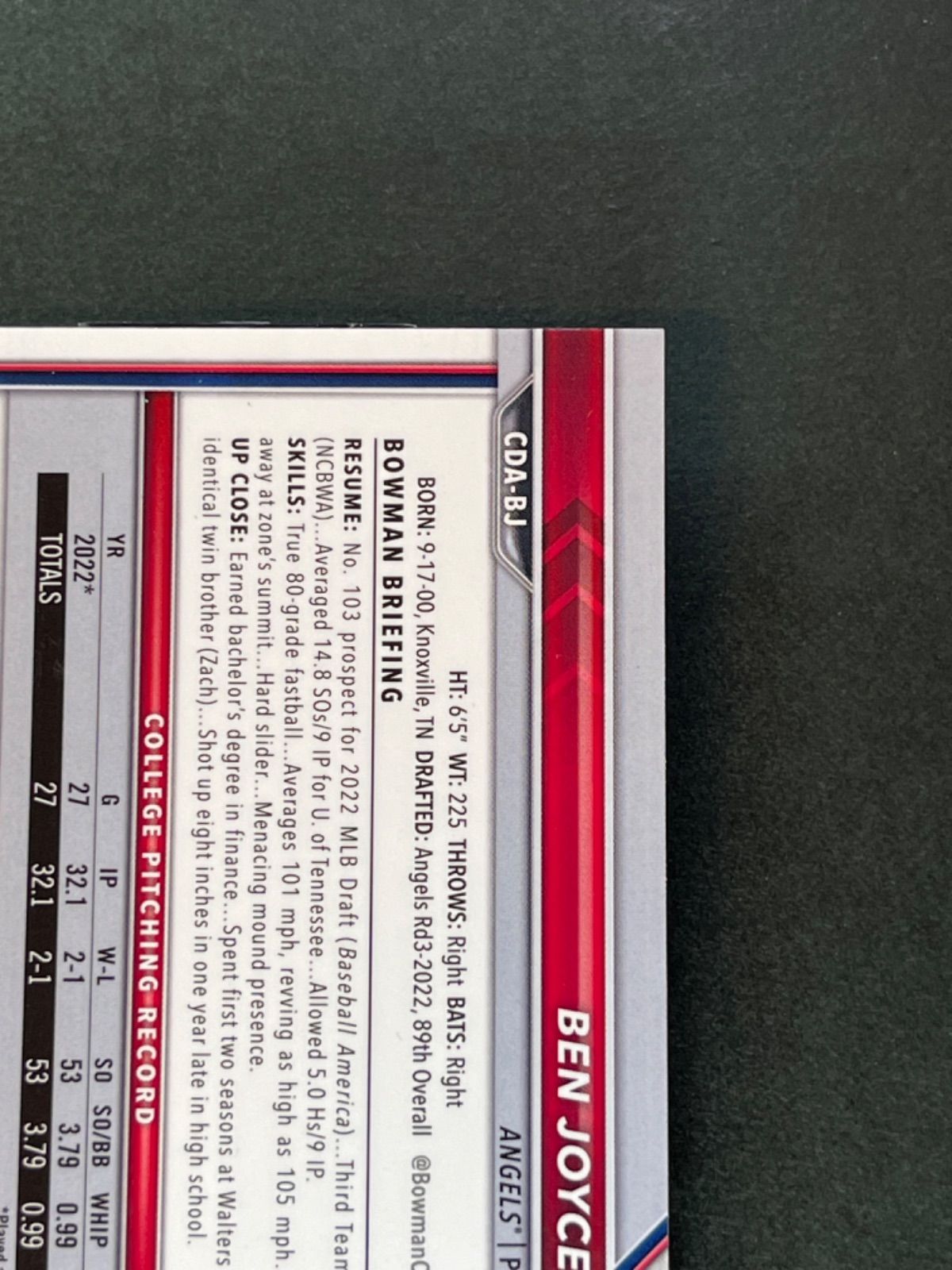 祝開幕！割】【150枚限定】ベンジョイス直筆サインカード 2022 Bowman 