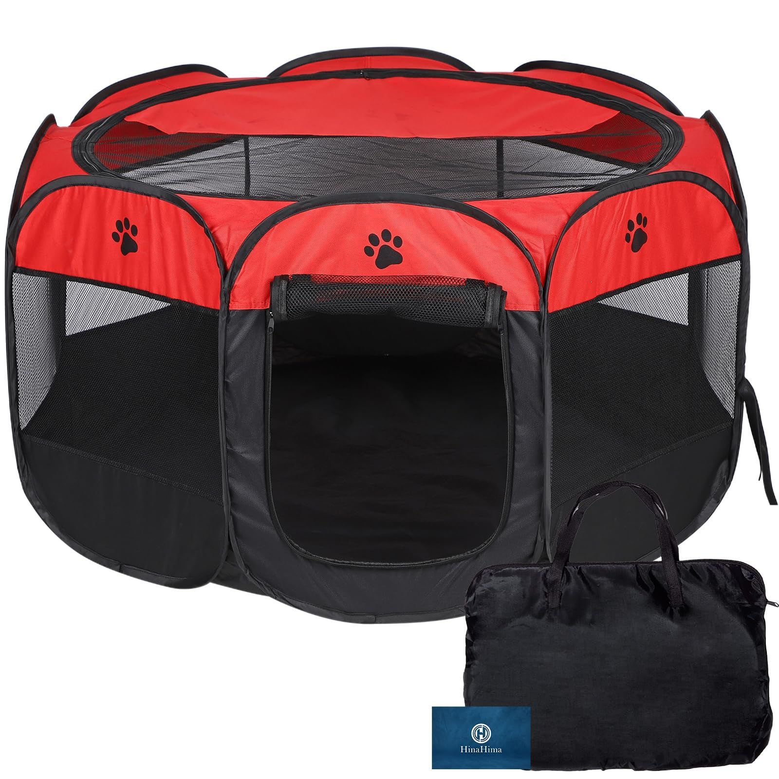 新着商品 HinaHima 折りたたみ式 ペットサークル 収納バッグ付き 組み立て不要 猫 犬用 ケージ 幅114cm×高さ58cm (ＸＬ レッド)