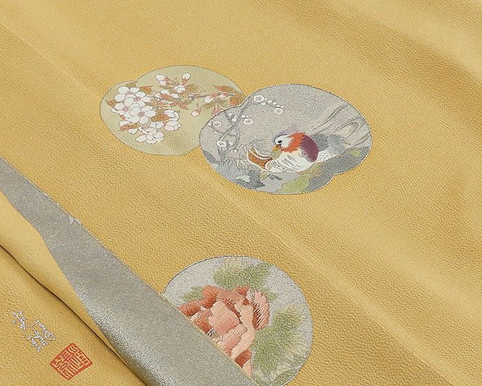 色留袖 正絹 松尾光琳 花鳥模様 身丈161.5cm 裄丈64.5cm 色留袖