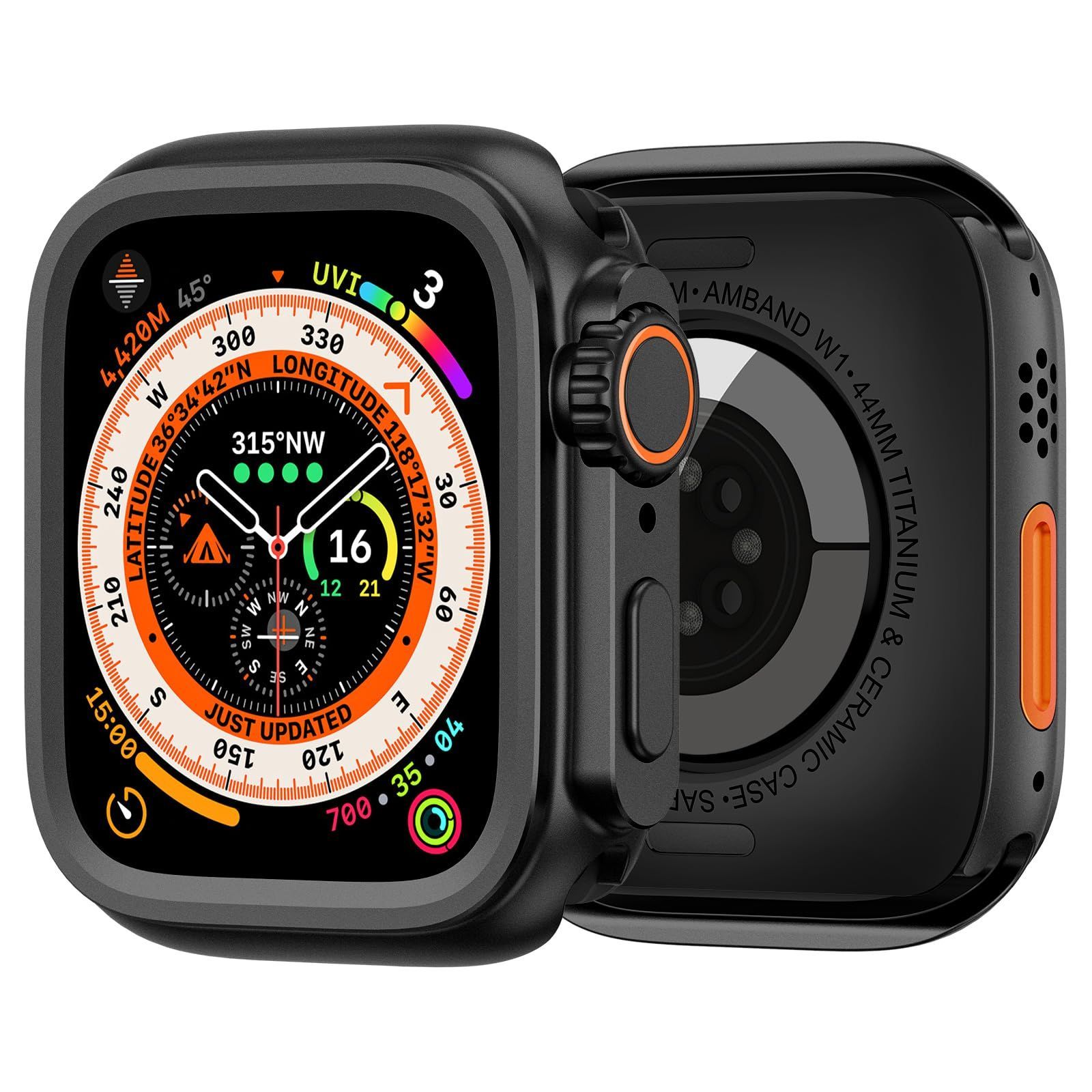 新品 amBand 3 in 1 メタルケース Apple Watch Series 6/SE2/SE/5/4 44mmに対応 数秒でUltra/Ultra2に変身でき アップグレード ウルトラの見た目 W1 保護カバー バンパー プロテクター 裏蓋付き ブラ