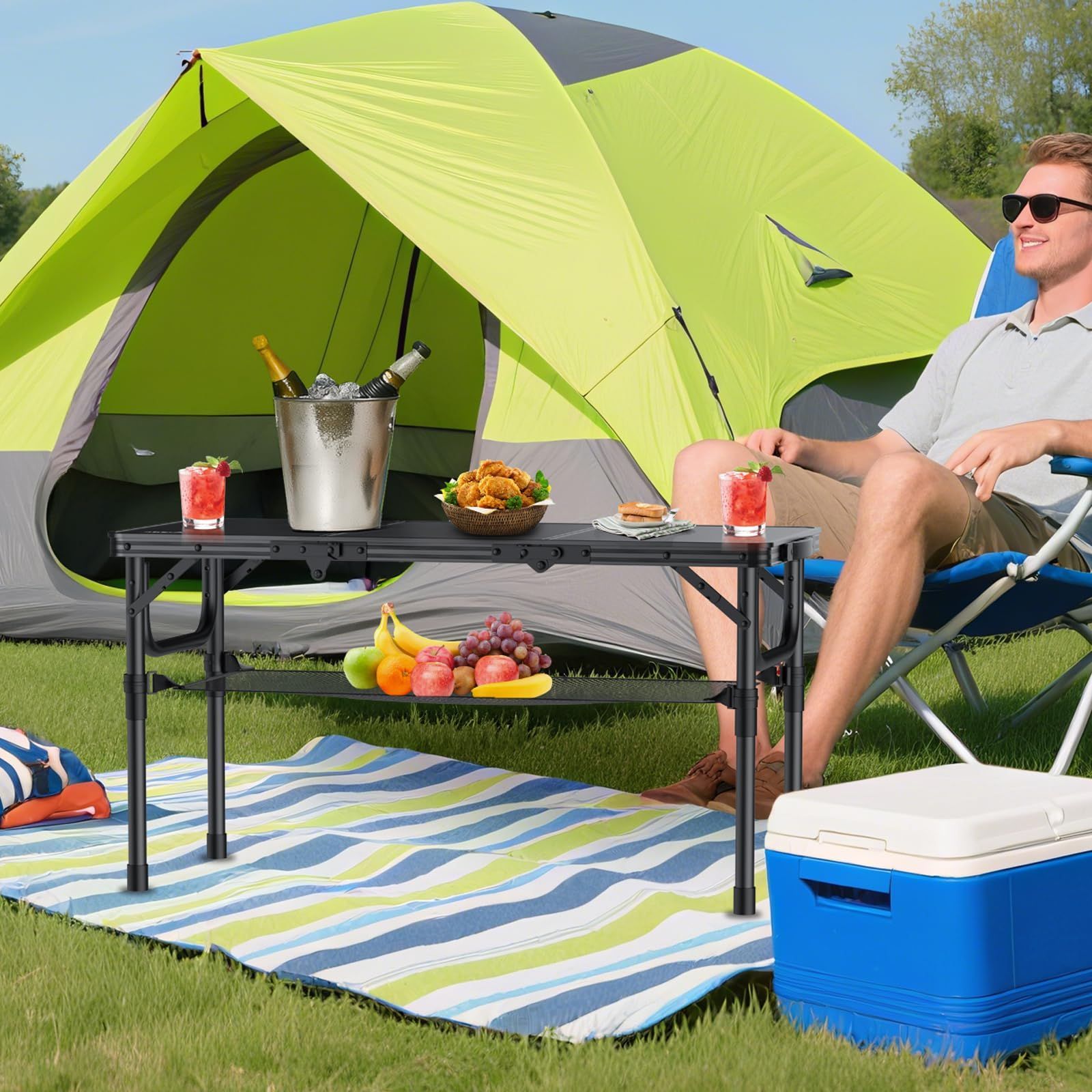 数量 アルミ製 折りたたみ式 90x40cm Tableキャンプテーブル 3段階高さ調整 Camping のキャンプの折りたたみ式テーブル Anbte HRDEVELOPMENT_JP