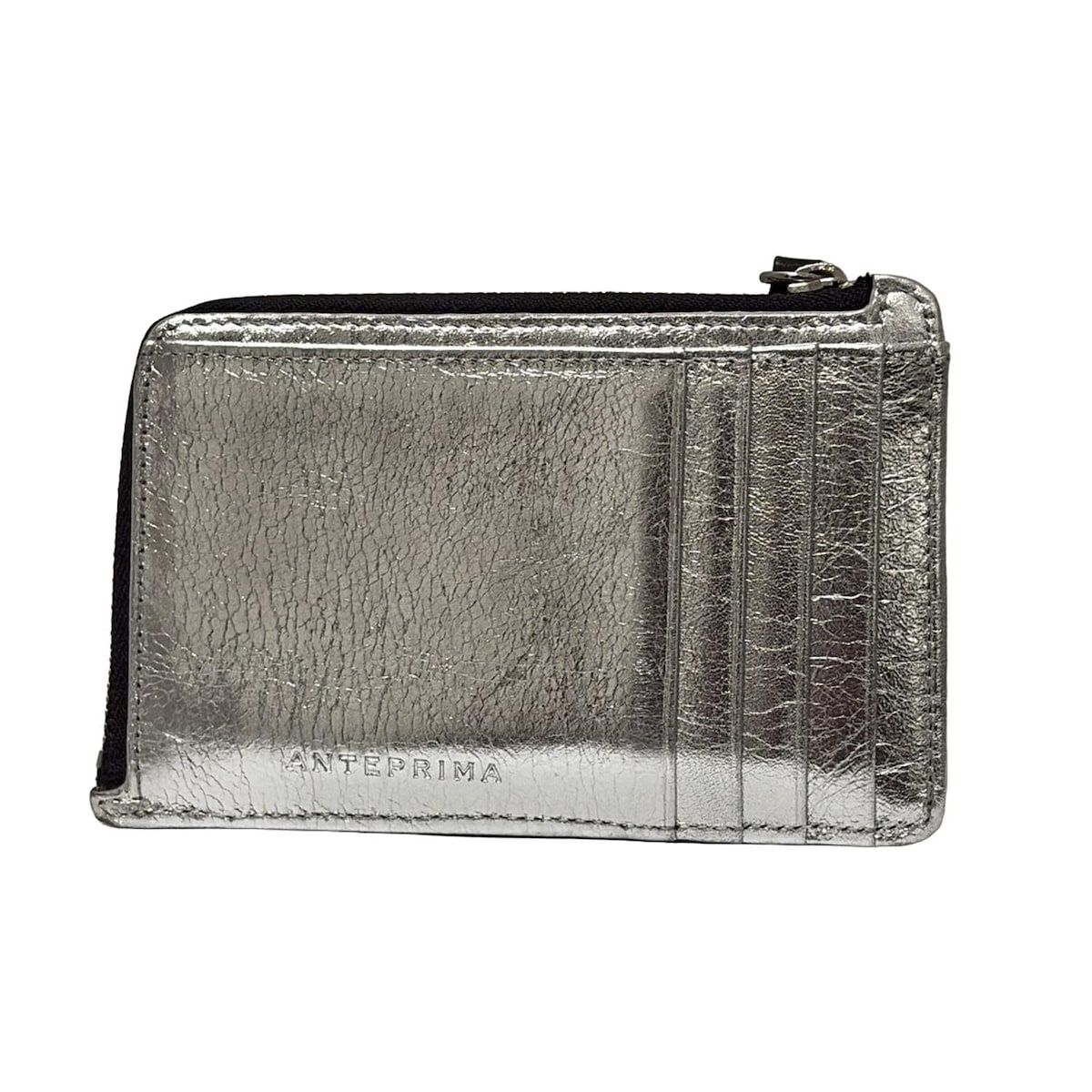 ANTEPRIMA アンテプリマ コインケース - 黒×シルバー L字ファスナー パンダ カードケース付き キーフック付き レザー