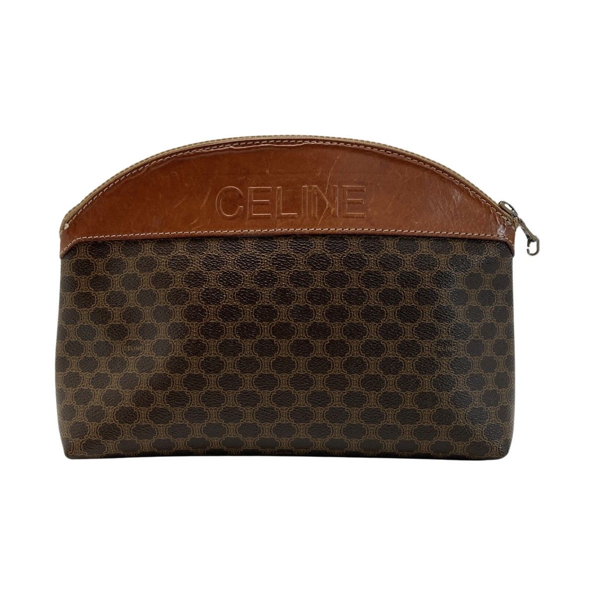 CELINE セリーヌ マカダム柄 ロゴ型押し クラッチバッグ ブラウン 