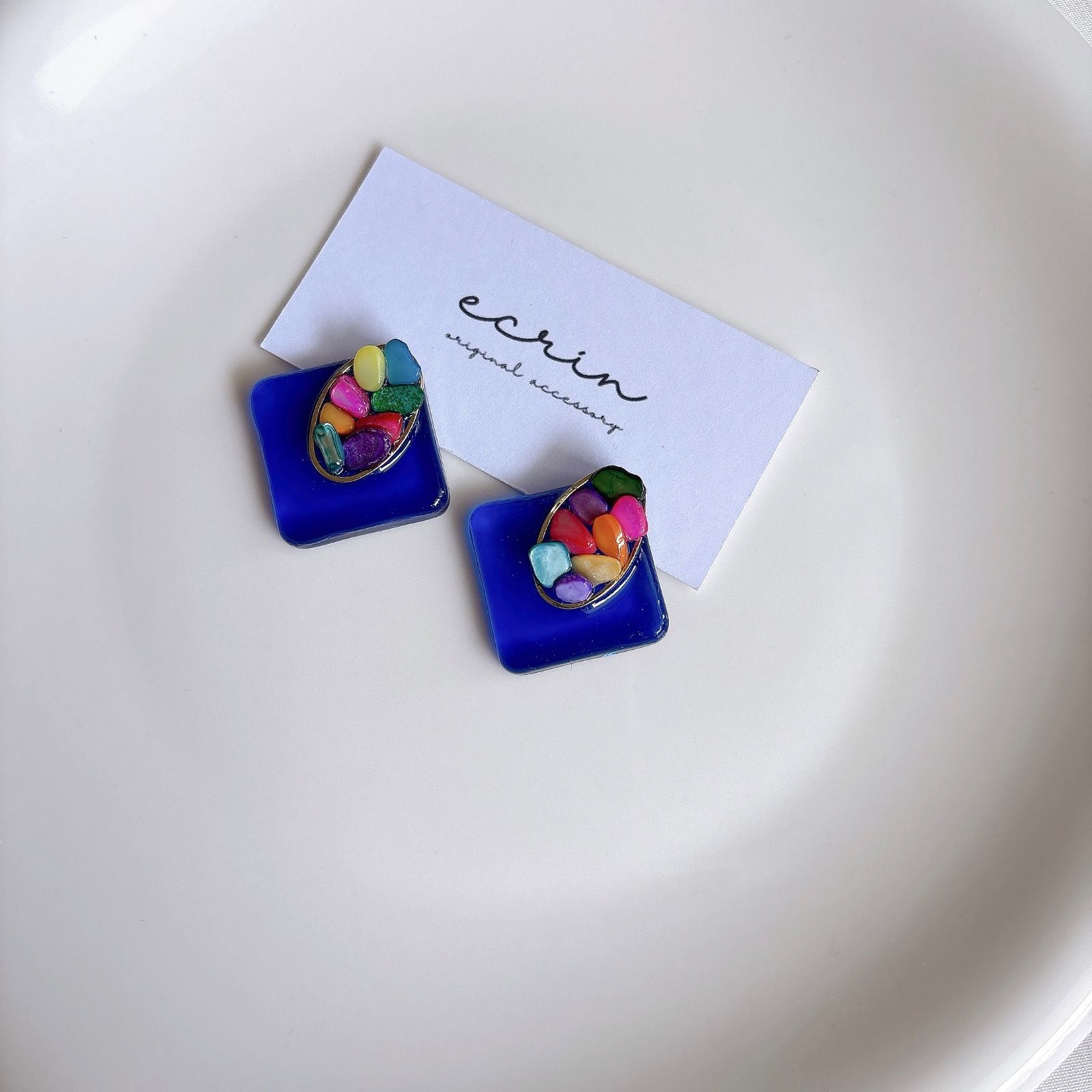 1694】ブルー カラフル さざれ石 ハンドメイド アクセサリー ピアス