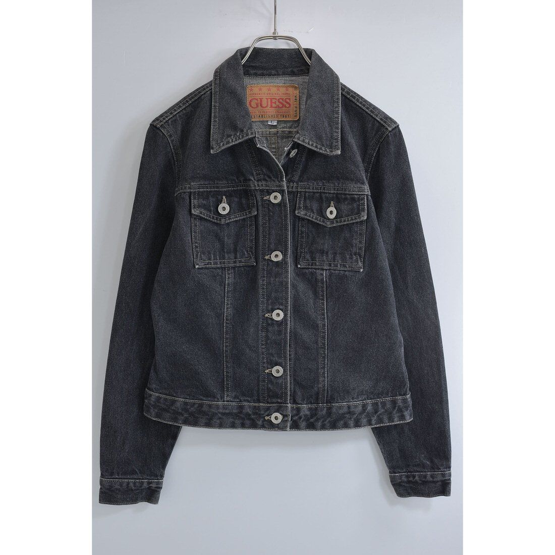 90s アメリカ製GUESSオールド ゲス ブラックデニム トラッカージャケット