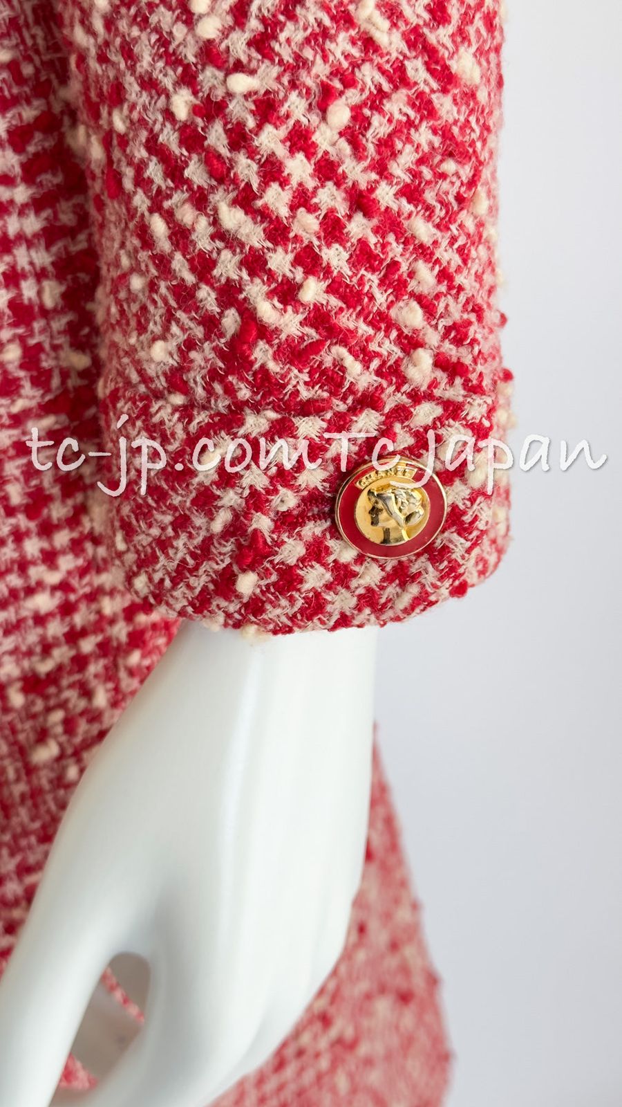 シャネル ヴィンテージ ジャケット スーツ CHANEL レッド アイボリー  