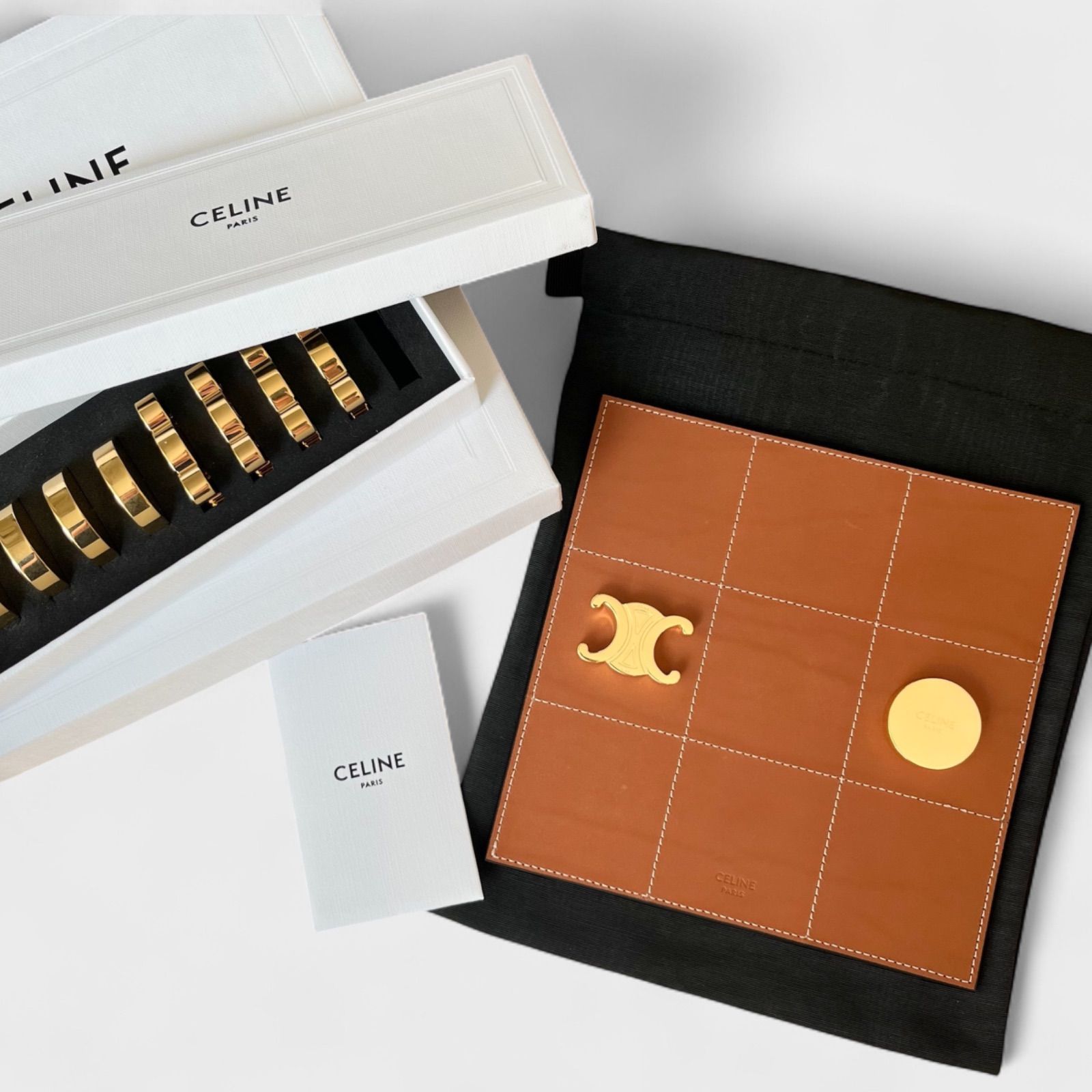 CELINE セリーヌ ティックタックトゥー ボードゲーム インテリア レザー ブラウン ゴールド