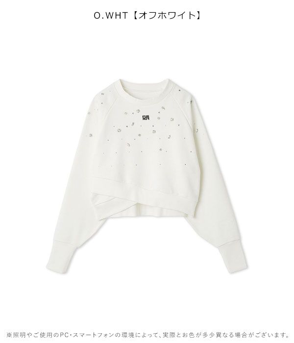 10 OFF ファーファー FURFUR トップス 25秋冬 ビジュー付きロゴ刺繍スウェット 長袖 ミドル丈 rwct 254080