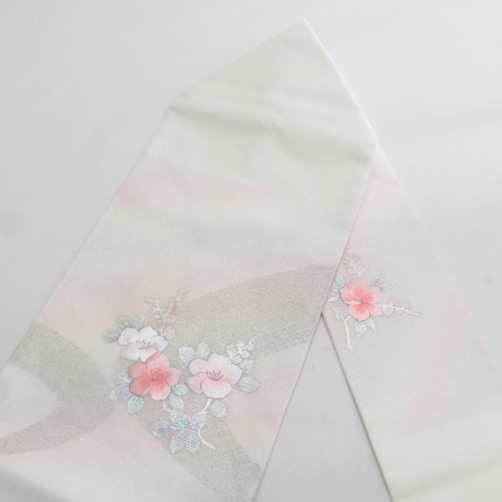 クリーニング済みです。名古屋帯　銀糸の花刺繍　薄紫 楽天市場】加賀繍 加賀友禅 名古屋帯 九寸 友禅染 紫 白 緑