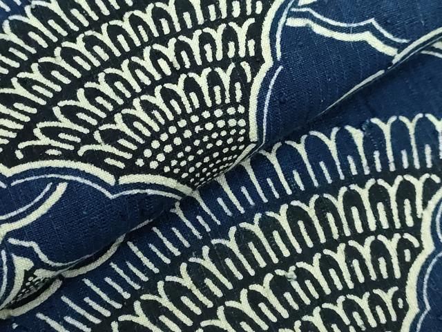 平和屋本店□極上 浦野理一 経節紬 型染め 九寸名古屋帯 青海波 逸品