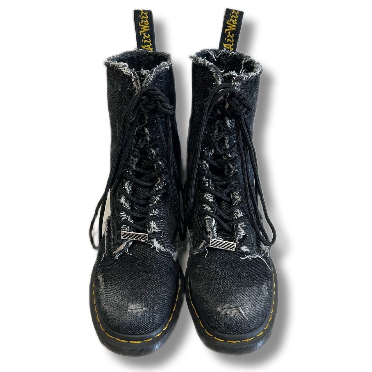 OFF-WHITE × Dr.Martens オフホワイト×ドクターマーチン　コラボ　ブリーチデニムブーツ　インディゴ　ブラック