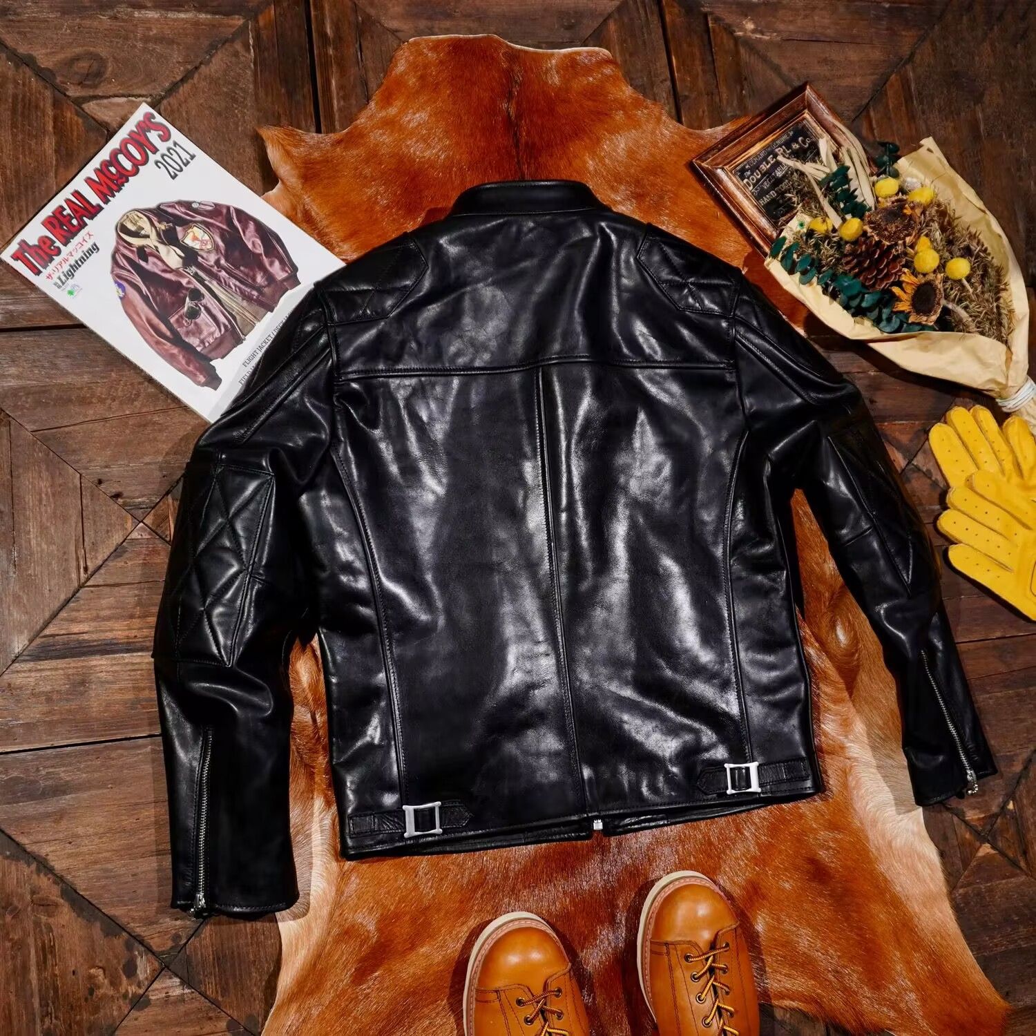 馬革ホースハイドシングルライダースレザージャケット トスカーナ植物