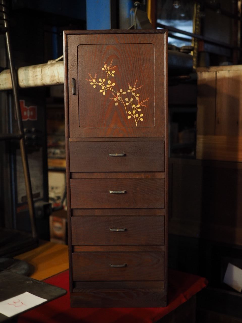 蒔絵入り隙間箪笥 昭和後期 古録展 送料無料 品番S10816