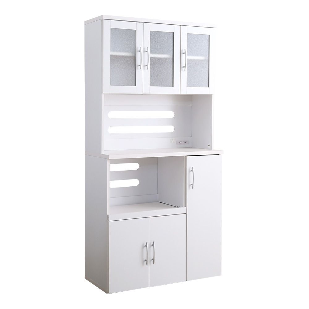 拡大画像 ホワイト食器棚【パスタキッチンボード】（幅90cm×高さ180cmタイプ）PST-1890WH-WH　ホワイト