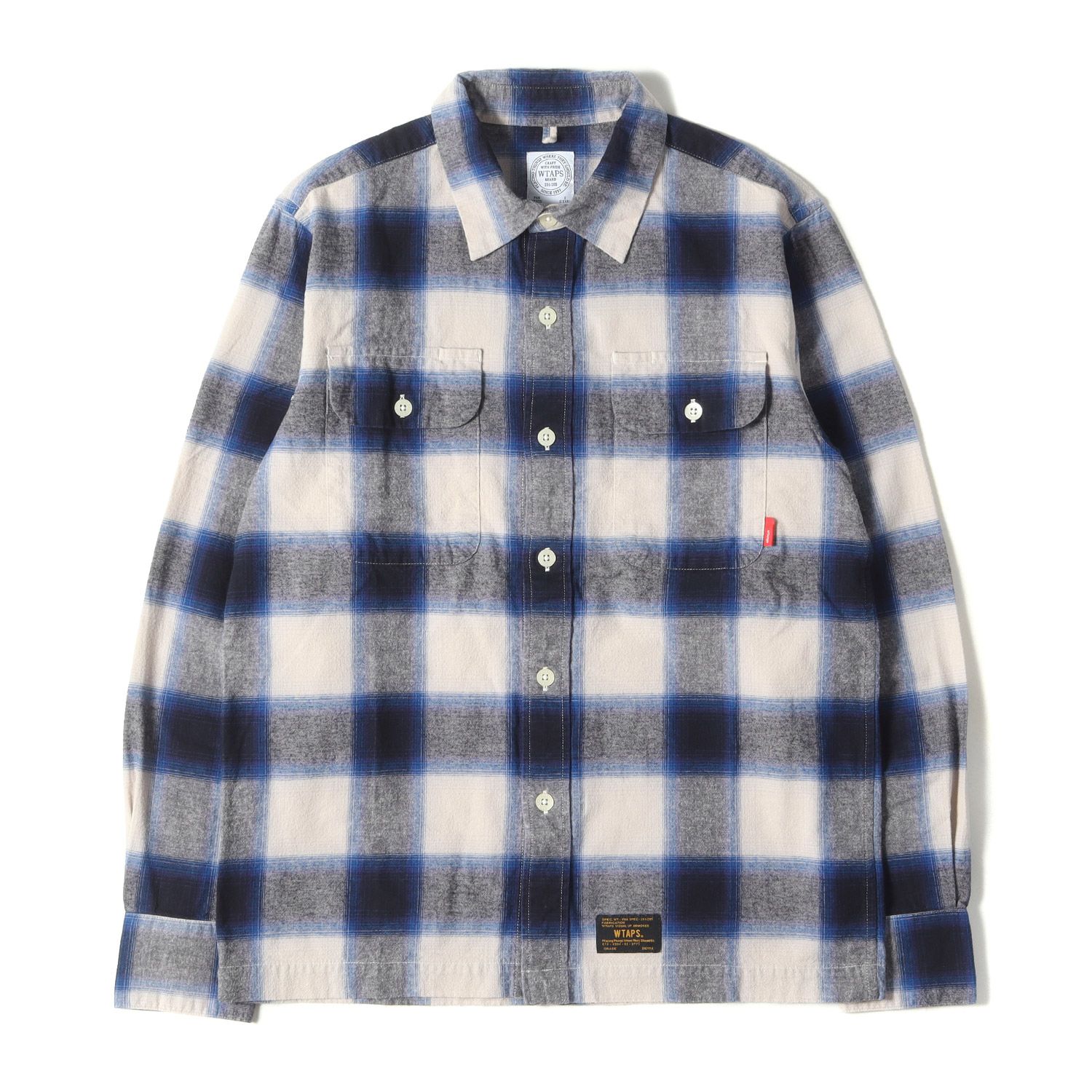 WTAPS ダブルタップス シャツ サイズ:S オンブレチェック フランネルシャツ VATOS L/S ネイビー ベージュ トップス カジュアルシャツ 長袖【メンズ】