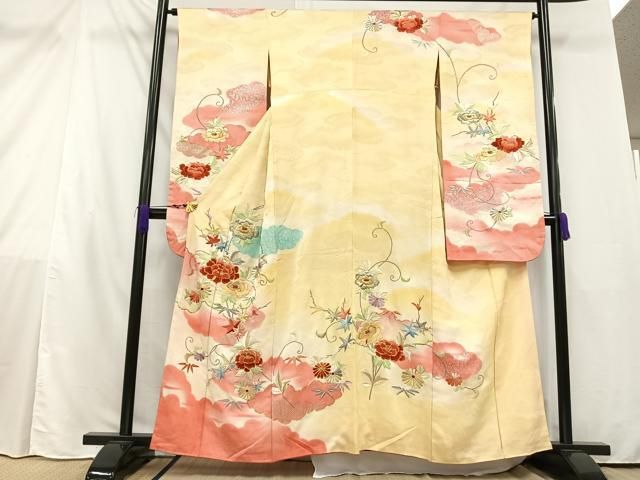平和屋着物□豪華振袖 駒刺繍 草花文 金銀彩 正絹 逸品