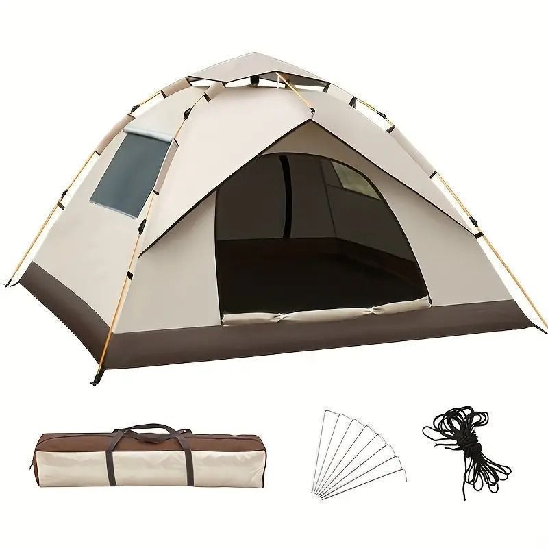 One-touch tent, 3-4 person peg rope storage bag set, ivory, quick open, easy to set up and remove, single layer, water repellent, UV protection, high density mesh window, outdoor outdoor day camp, barbecue event, beginner, female
