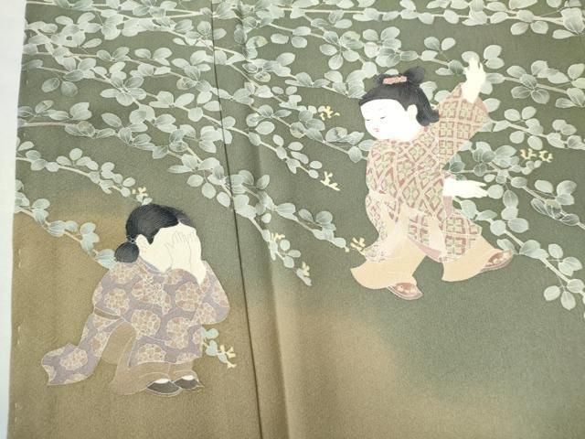 平和屋着物●十日町友禅作家　関口遼一　訪問着　童子遊び　暈し染め　正絹　逸品　未使用　CAAW7495yc 平和屋着物○十日町友禅作家 関口遼一 訪問着 童子遊び 暈し染め 正絹