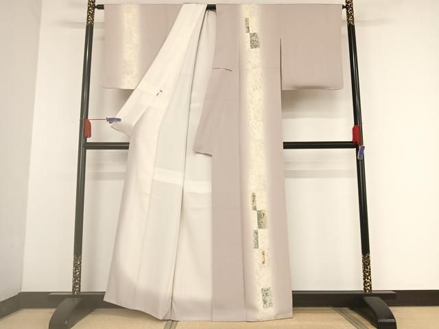 平和屋着物○訪問着 刺繍 花短冊文 牡丹鼠色地 暈し染め 金糸 ゑり善  