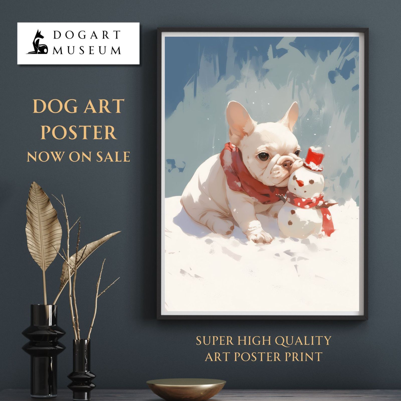 雪犬戯舞 - フレンチブルドッグ犬 No.3】クリーム・クリスマス・冬