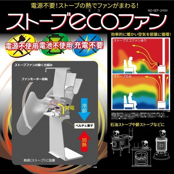 ストーブファン エコファン ND-SEF-2HSV ストーブecoファン 電源不要