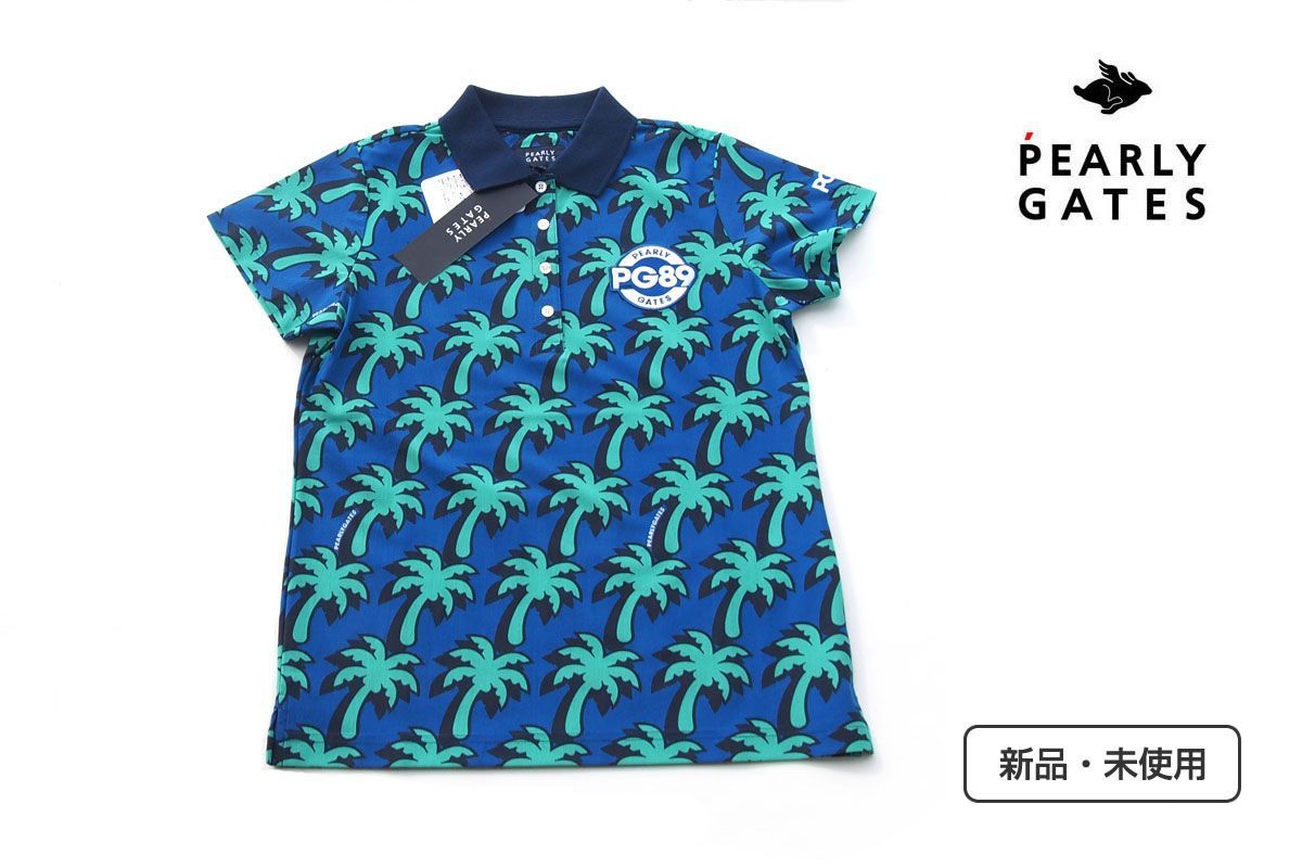 ｜ ｜パーリーゲイツ｜pearly gates｜ヤシの木柄 吸水速乾 ストレッチ 半袖ポロシャツ｜レディース ゴルフウェア｜0