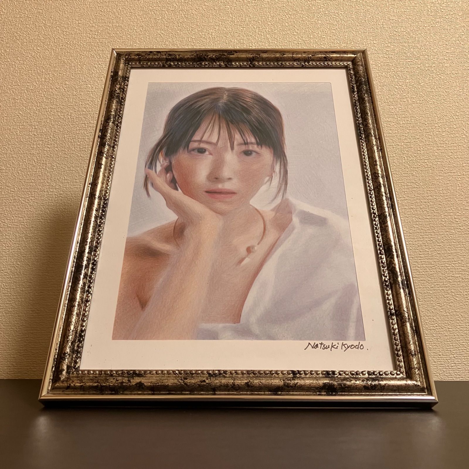 藤本　東一良、マロニエ咲く公園、希少な額装用画集より、新品高級額、額装付 26 額装品 額縁寸法32.7㎝×24.0㎝×1.5㎝ 色鉛筆画 京藤夏樹真作