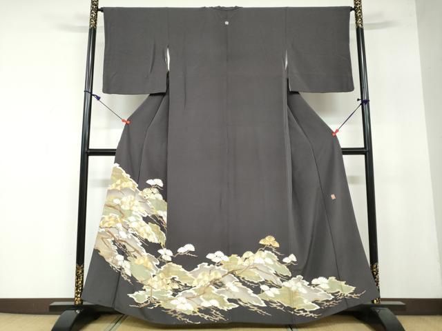 平和屋着物●豪華色留袖 作家物 駒刺繍 雲霞松文 正絹 DAAY5168ud