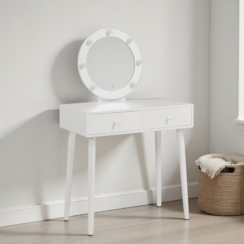 K 訳あり 女優ドレッサー LEDライト付 ドレッサー 3色調光 2杯引出し付き メイクが上手になる 光の色を選べる タッチスイッチ式