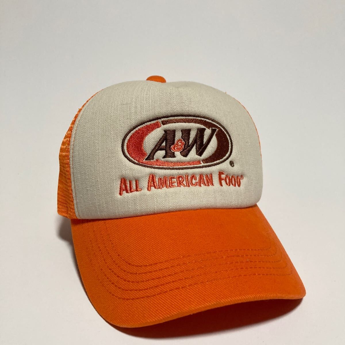 A&W ☆ ALL AMERICAN FOOD アメリカ 沖縄 レストラン メッシュ キャップ オレンジ 56-59cm メンズ 春夏 ファン コレクション■SHW568