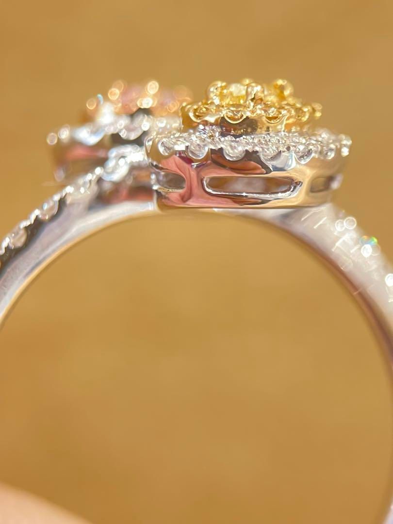 新品】Pt/K18ピンクダイヤ/イエローダイヤリング12号 