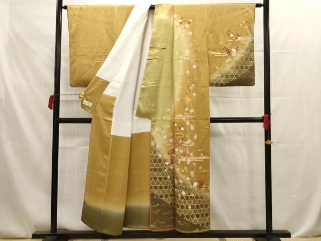 平和屋着物○訪問着 紬地 刺繍 風景草花文 金彩 やまと誂製